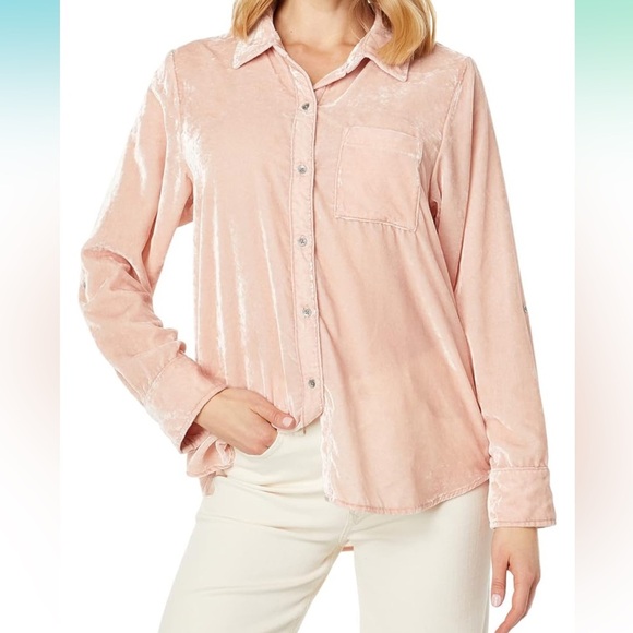 Splendid Dusty Rose Crushed Velvet Button-Up Shirt - Picture 1 of 8